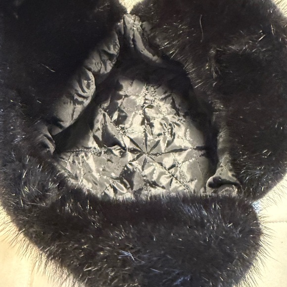 Black Mink Fur Hat&  White lambskin genuine leather main image 7